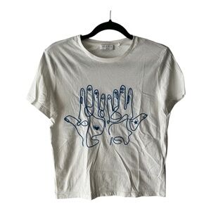Sandro Embroidered Palm Reader White Cotton Tee Size Small